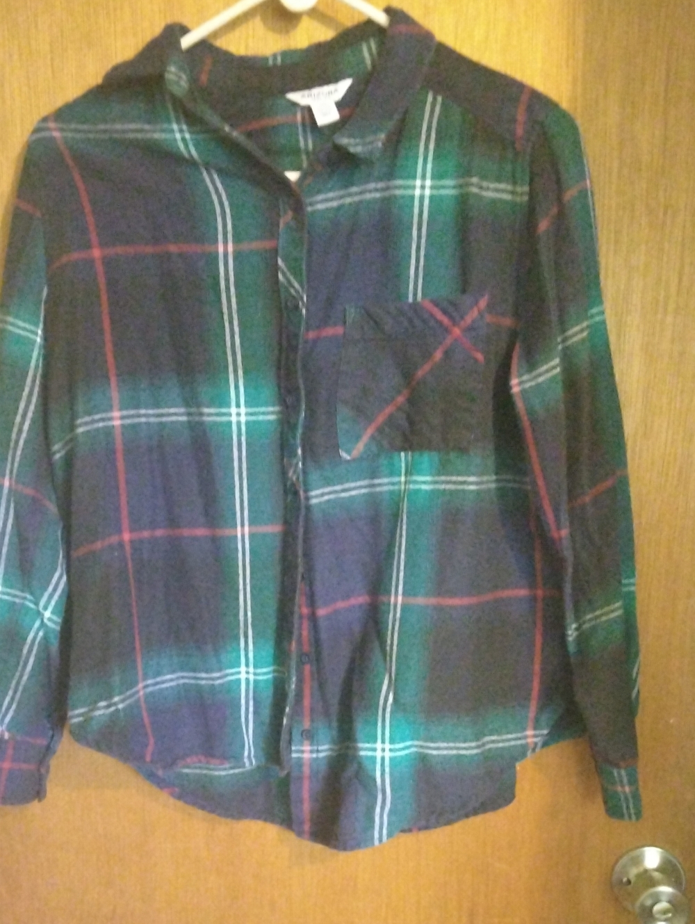 Arizona Jean Company Navy Green Plaid Button-Down Shirt